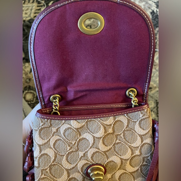 Coach Fringe Saddle Bag In Signature Jacquard With Pyramid Rivets - Picture 8 of 14